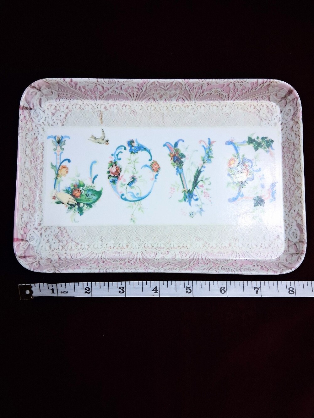 Vintage Style Victorian / Edwardian LOVE Trinket Dish Jewelry Tray - Picture 12 of 14
